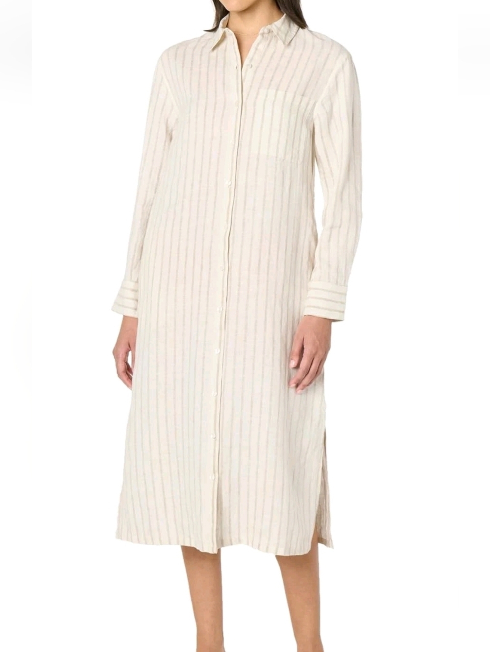 The Drop Fiona Tan 100% Linen Long Sleeve Button Down Midi Shirt Dress Sz Xl
